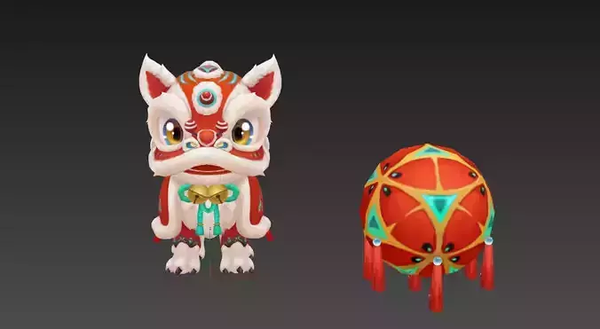 Dance lion and play with ball