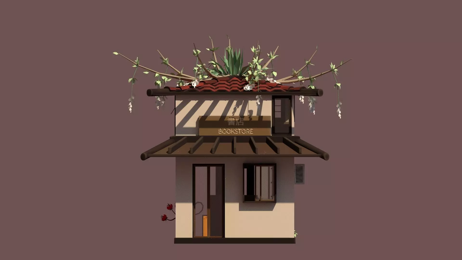 Stylized Japanese bookstore Diorama - Low-poly Low-poly 3D model_2