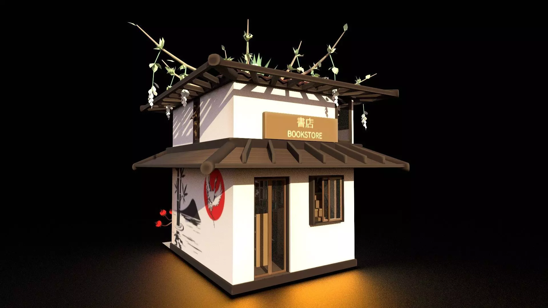 Stylized Japanese bookstore Diorama - Low-poly Low-poly 3D model_11