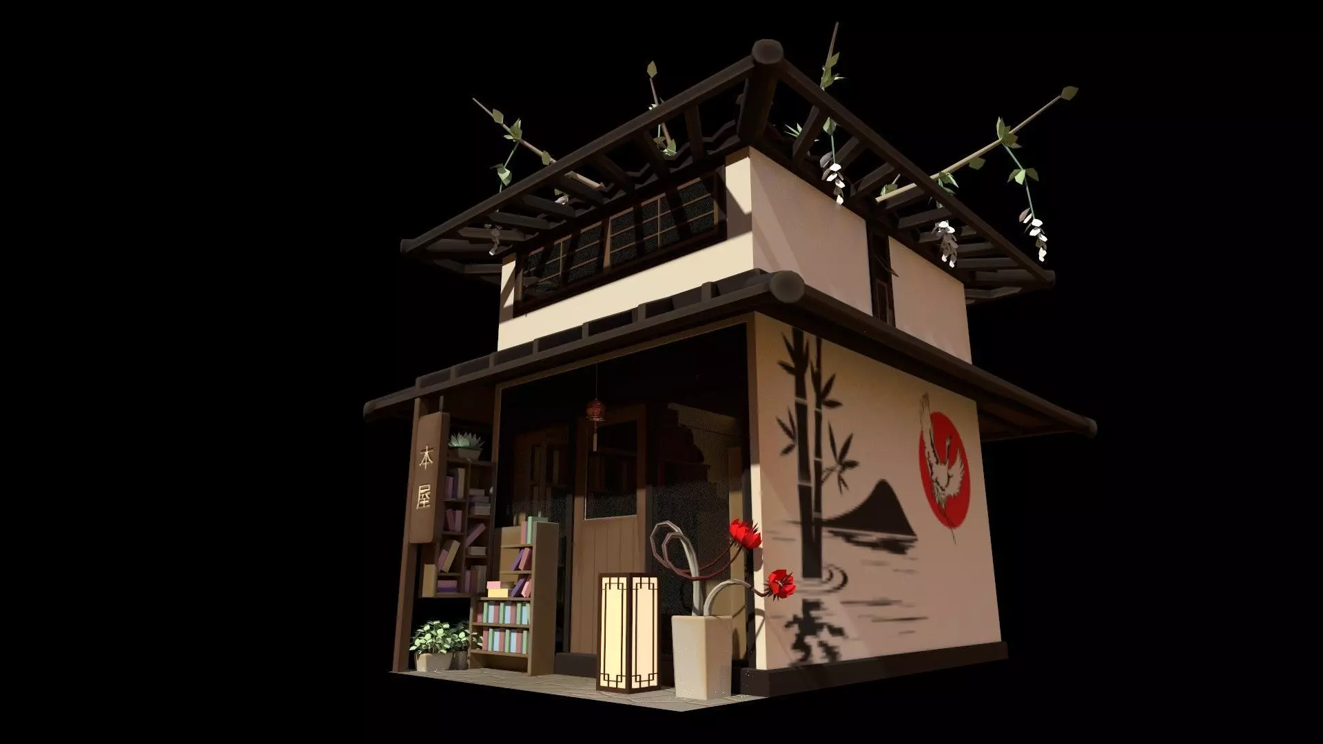 Stylized Japanese bookstore Diorama - Low-poly Low-poly 3D model_8