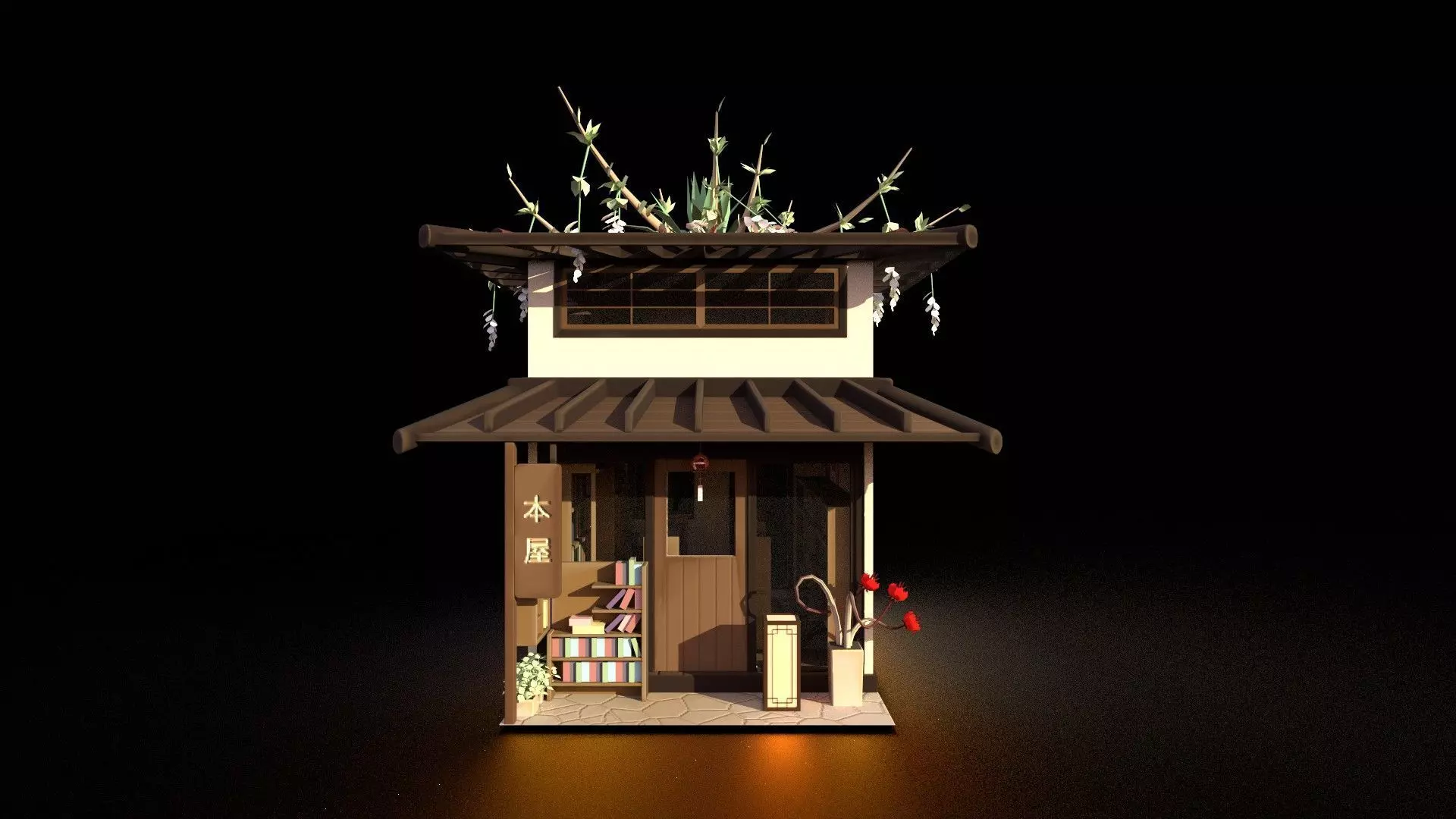 Stylized Japanese bookstore Diorama - Low-poly Low-poly 3D model_12