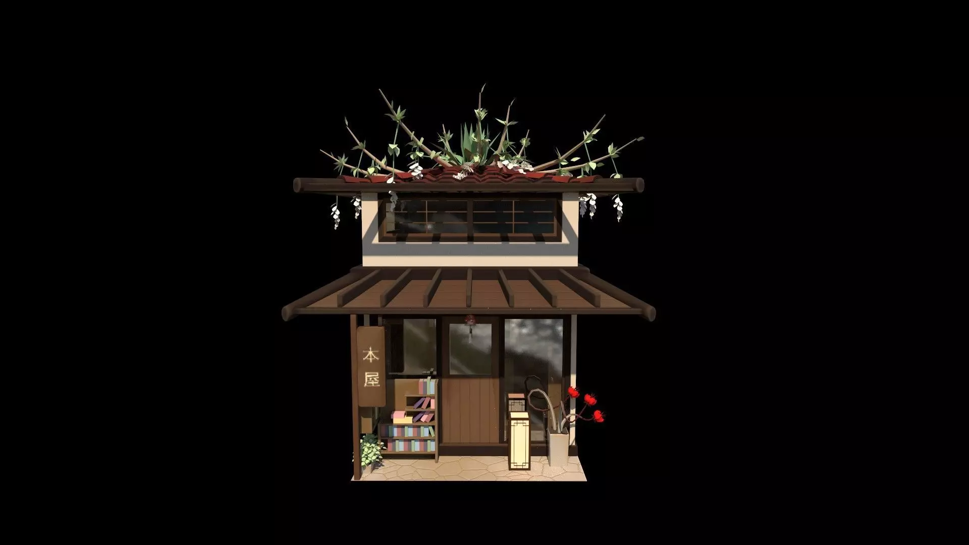 Stylized Japanese bookstore Diorama - Low-poly Low-poly 3D model_4