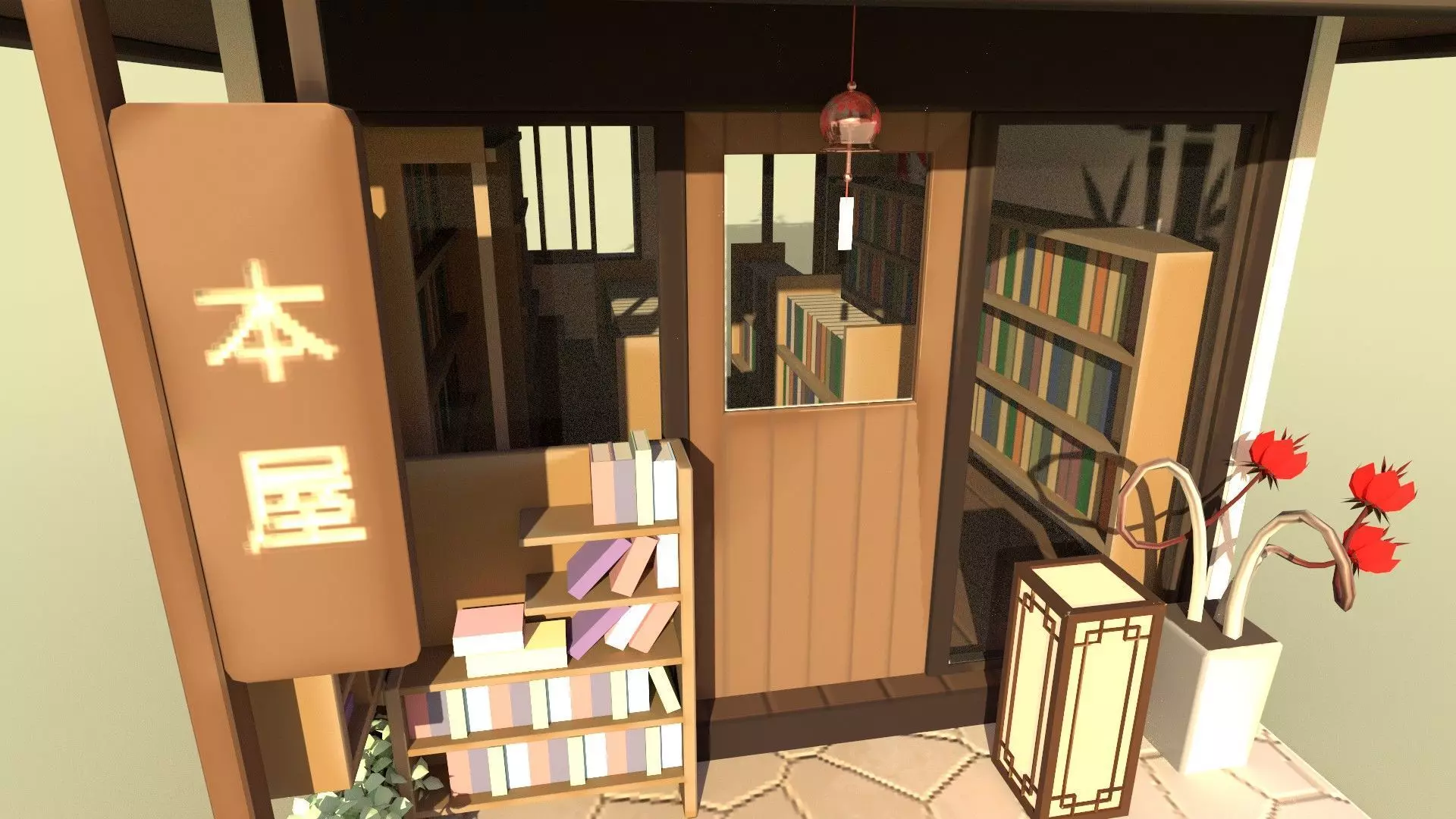 Stylized Japanese bookstore Diorama - Low-poly Low-poly 3D model_13