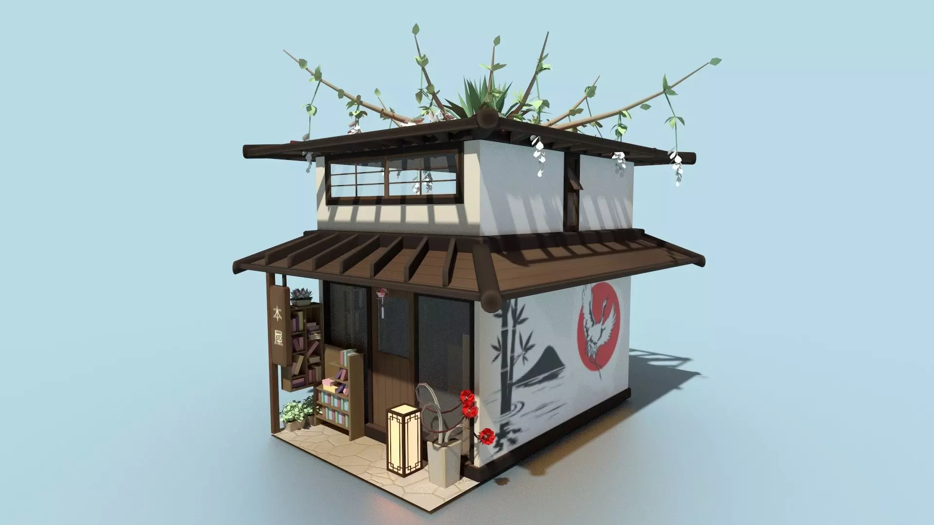 Stylized Japanese bookstore Diorama - Low-poly Low-poly 3D model_5