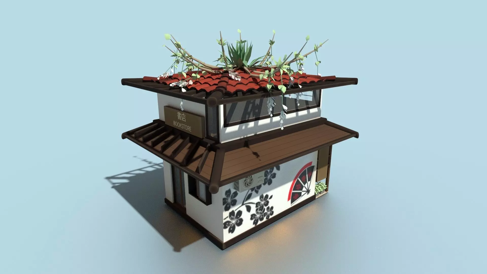 Stylized Japanese bookstore Diorama - Low-poly Low-poly 3D model_7