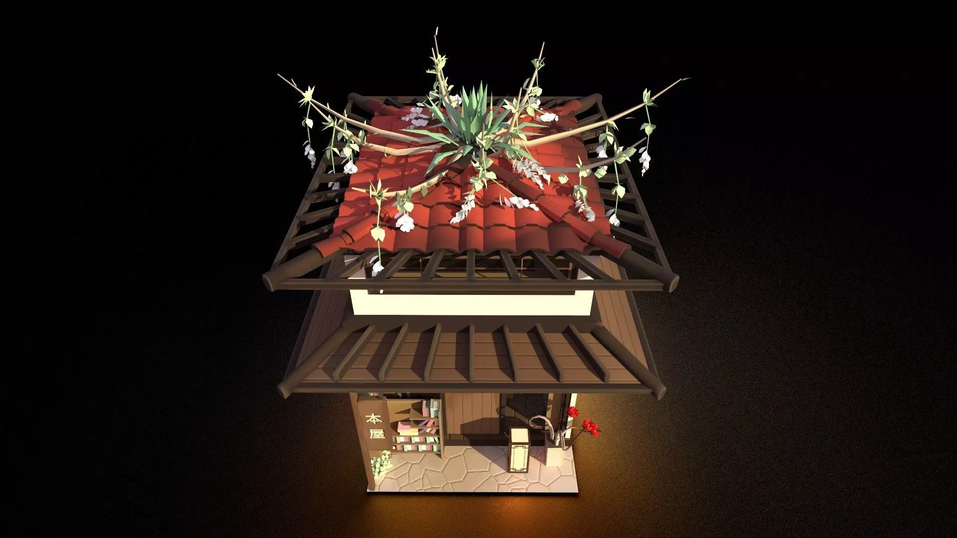 Stylized Japanese bookstore Diorama - Low-poly Low-poly 3D model_0