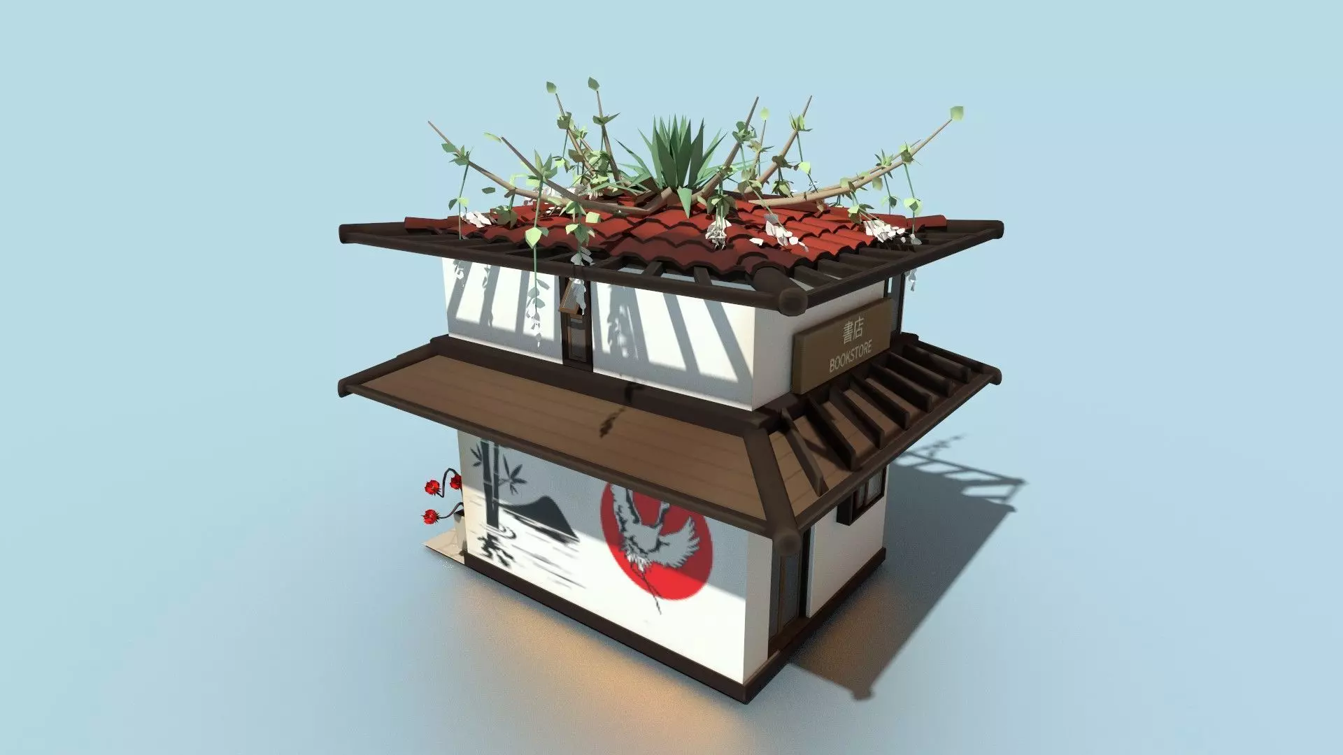 Stylized Japanese bookstore Diorama - Low-poly Low-poly 3D model_6