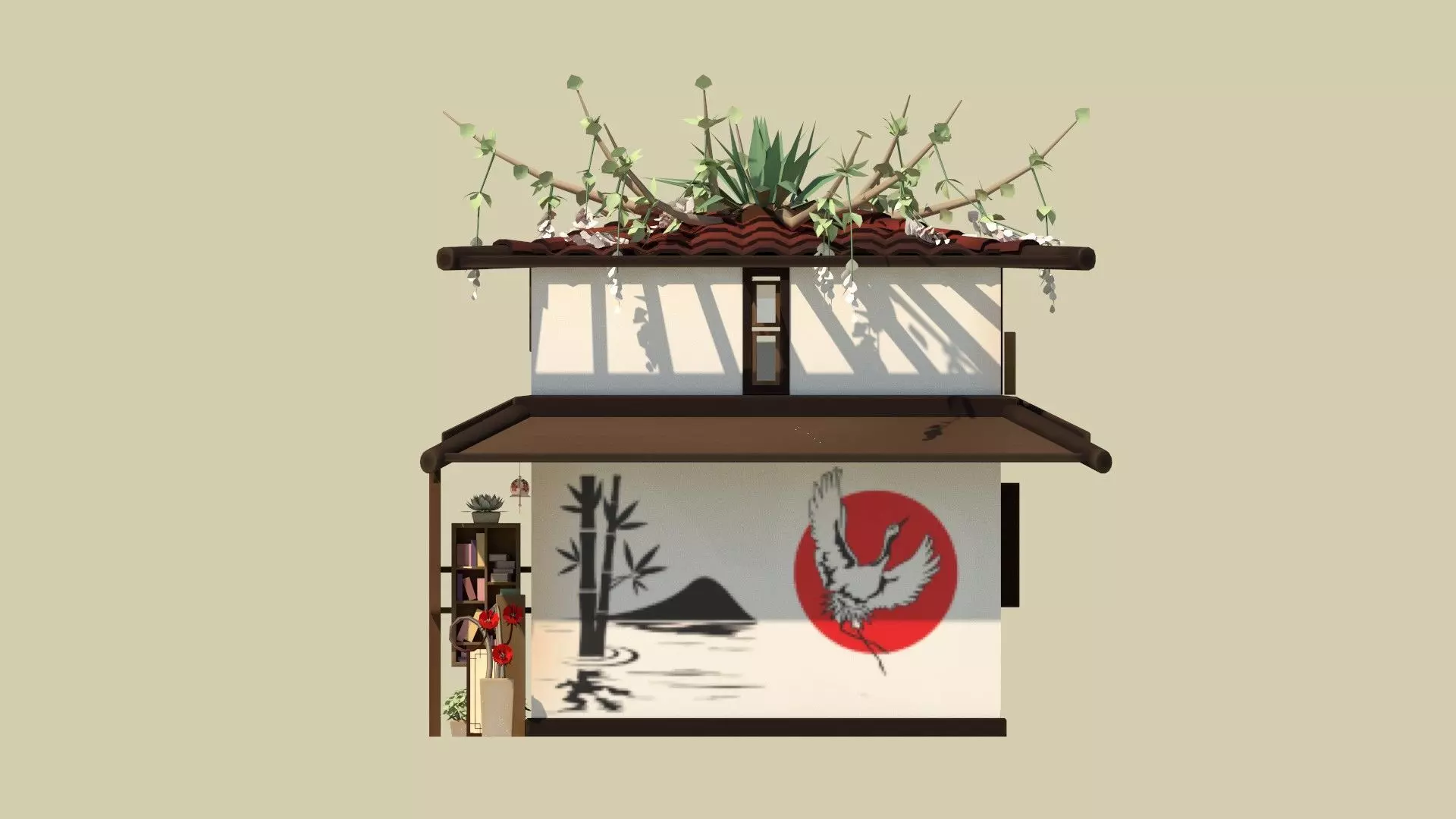 Stylized Japanese bookstore Diorama - Low-poly Low-poly 3D model_3