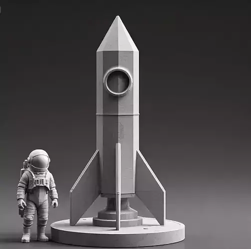 Concrete Rocket and Astronaut Figurine