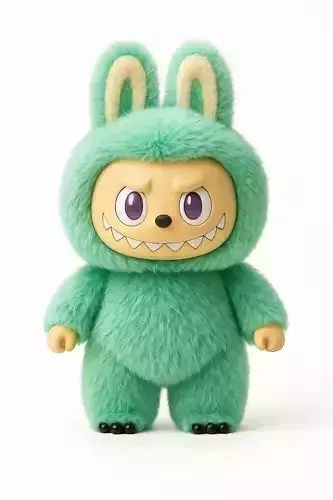 Cute Green Labubu Monster 3D Plush Toy Fashion Low-poly 3D model