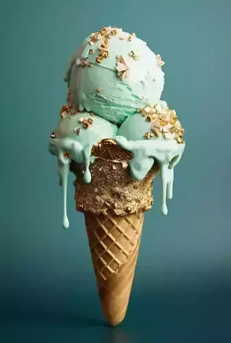 Luxury Mint Ice Cream 3D Gourmet Cone Flakes Dripping Low-poly 3D model