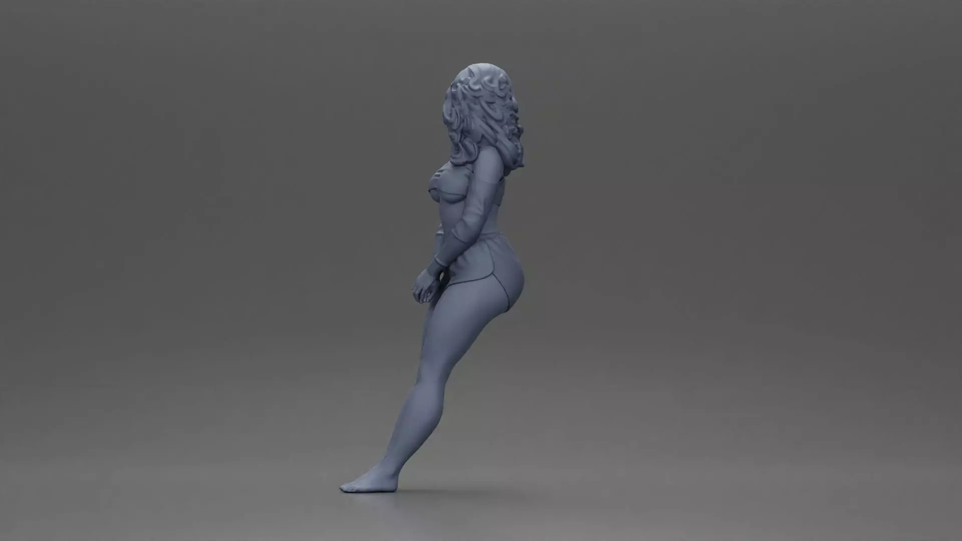 Woman in yellow top and red shorts leaning to wall 3D print model_10