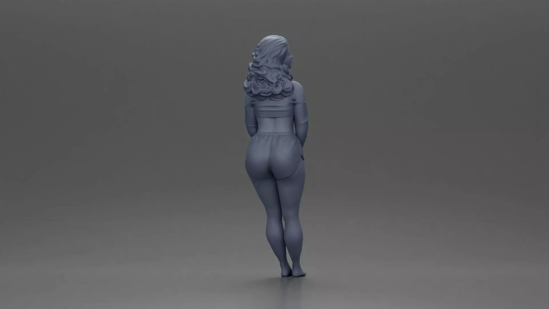 Woman in yellow top and red shorts leaning to wall 3D print model_8