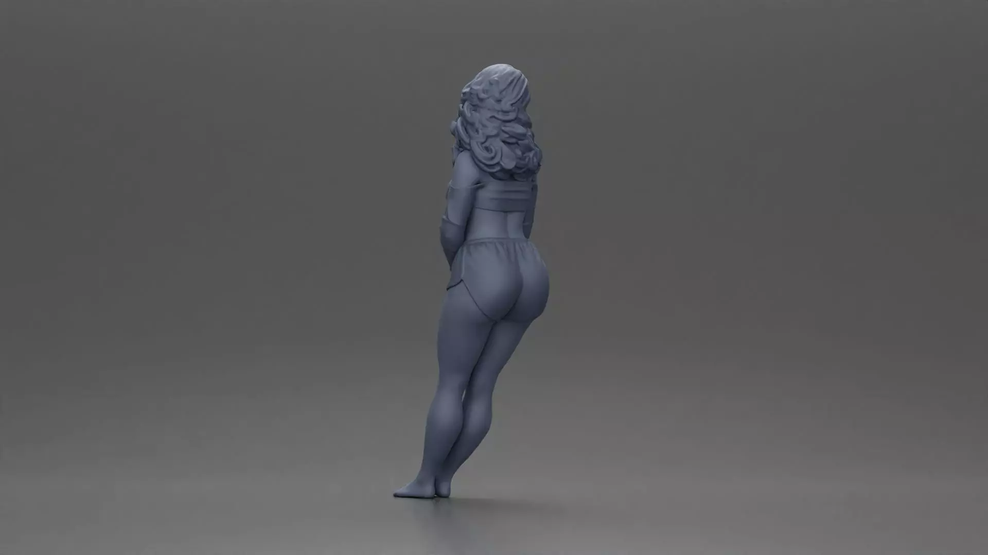 Woman in yellow top and red shorts leaning to wall 3D print model_9