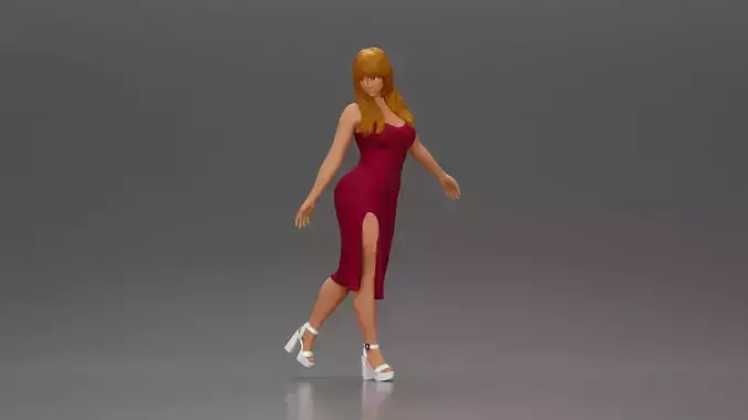 Elegant woman in dress gracefully walking with confidence