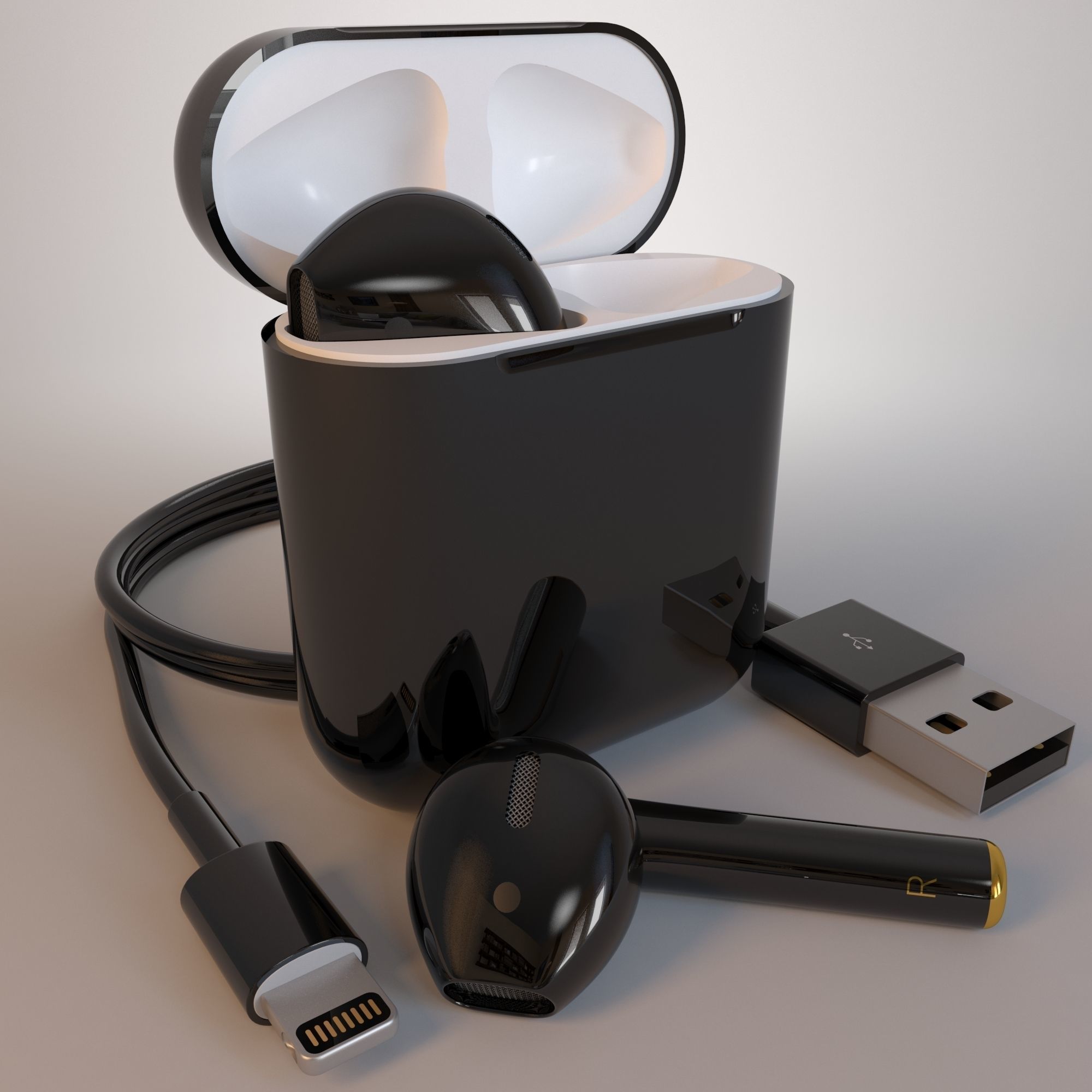 Apple AirPods Wireless White and Jet Black 3D model_3