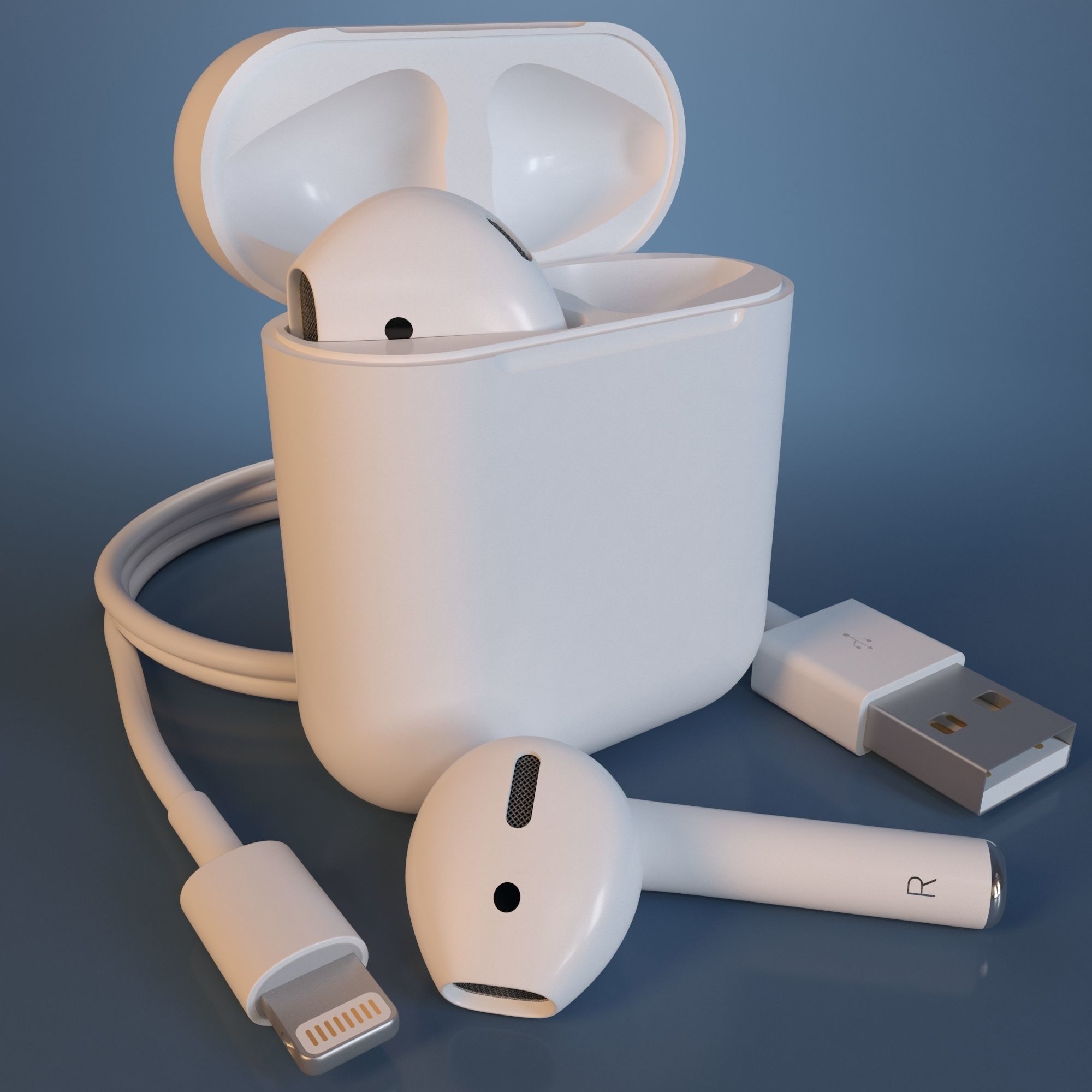 Apple AirPods Wireless White and Jet Black 3D model_2