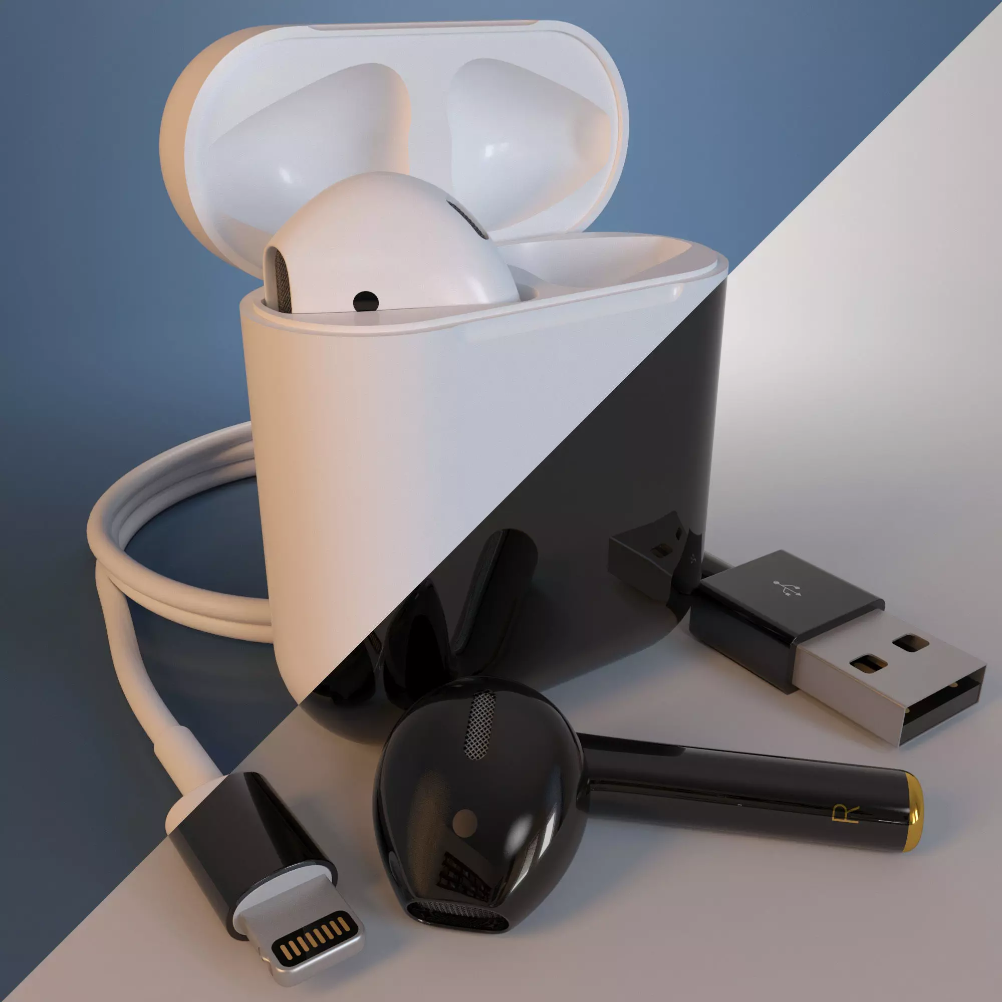 Apple AirPods Wireless White and Jet Black 3D model_0