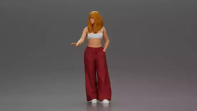 Chola style woman white top red baggy pants posing 3D print model