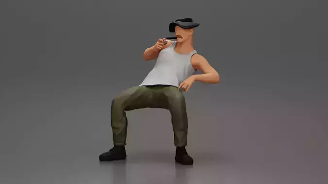 Man in hat smoking pipe leaning back with cool style