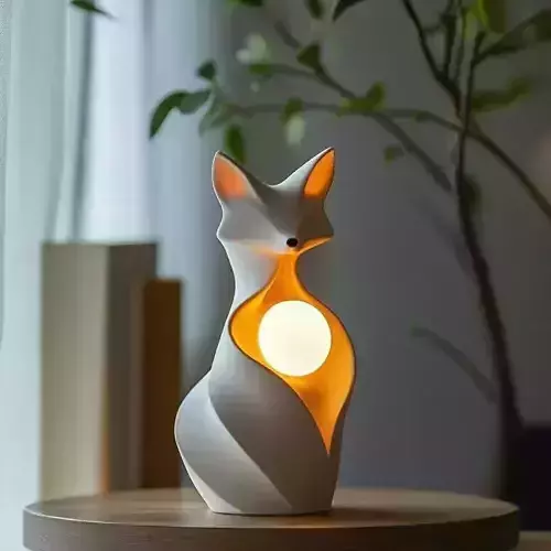 Fox Night Light 3D Modern Ceramic Lamp Glowing Heart Low-poly 3D model
