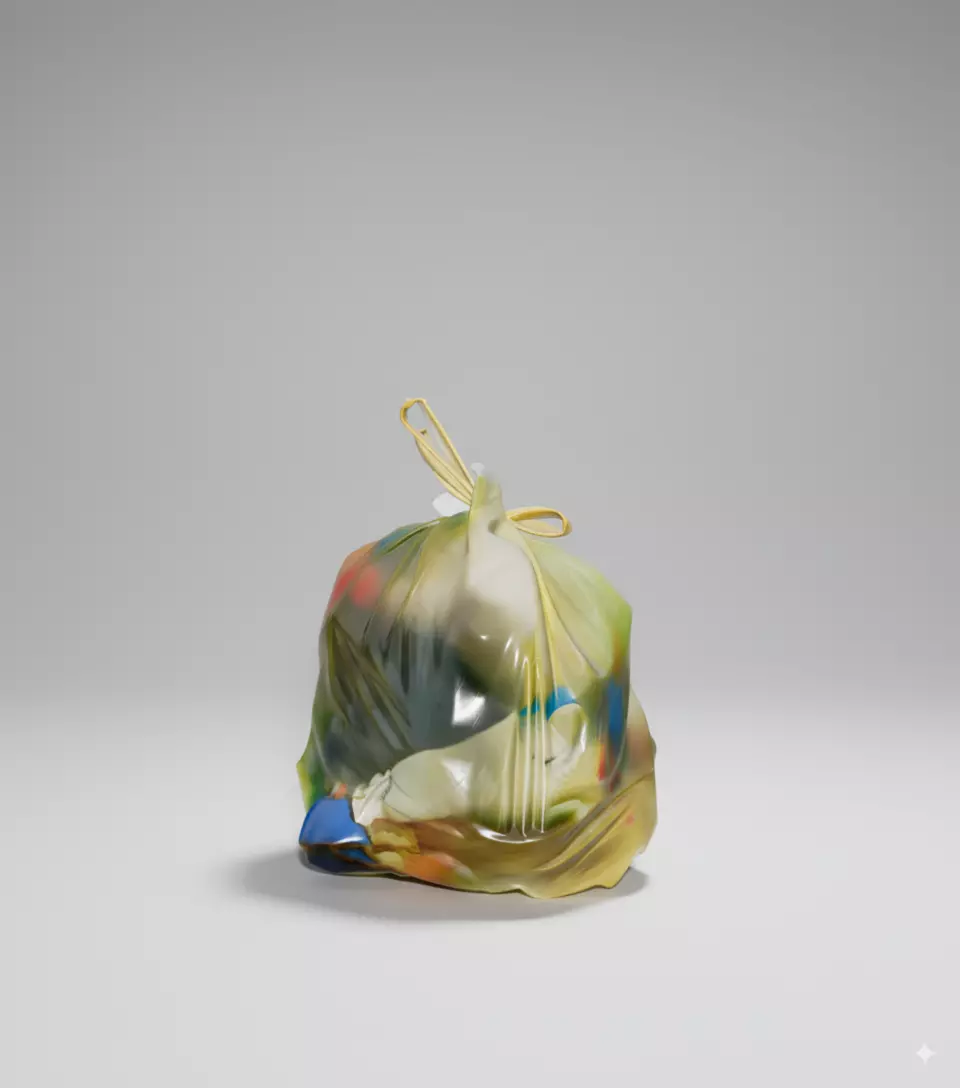 Translucent Trash Bag 3D Artistic Sculpture Colorful Contents Low-poly 3D model_0