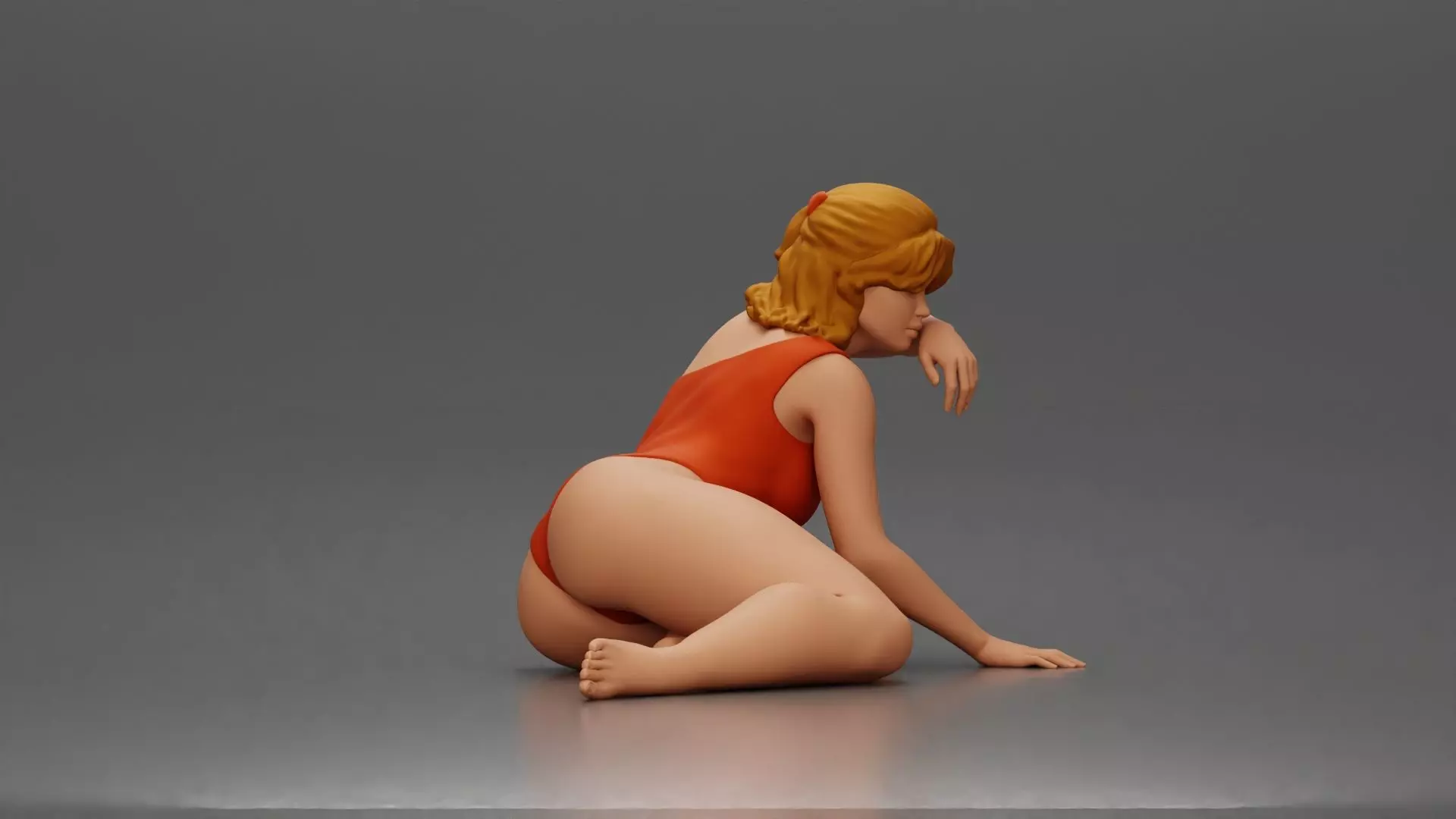 attractive woman in red swimsuit resting calmly on the beach 3D print model_1