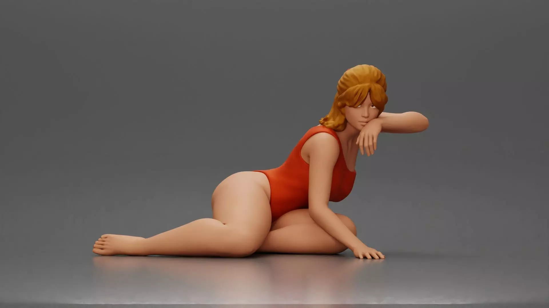 attractive woman in red swimsuit resting calmly on the beach 3D print model_0