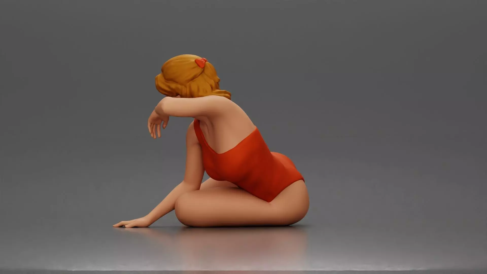 attractive woman in red swimsuit resting calmly on the beach 3D print model_4
