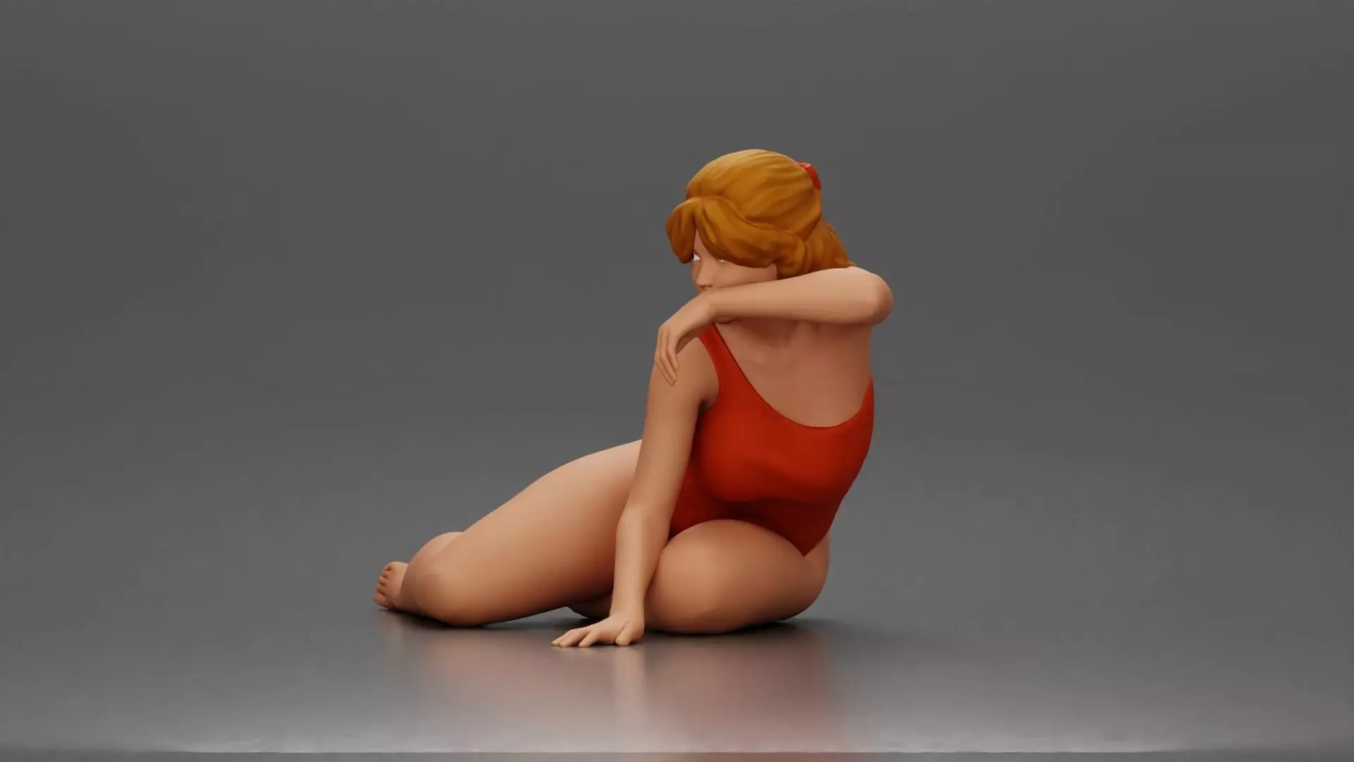 attractive woman in red swimsuit resting calmly on the beach 3D print model_5
