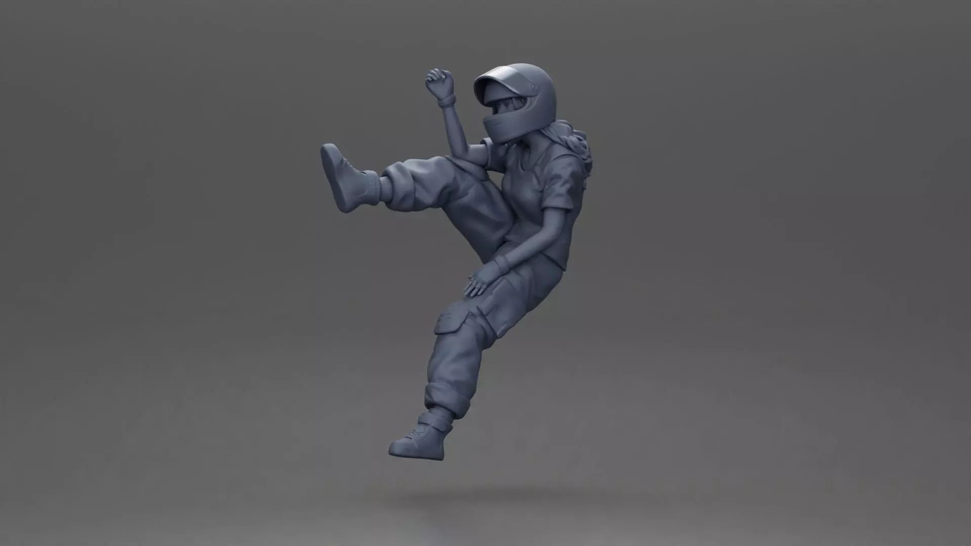 Biker woman in red helmet striking pose on black motorcycle 3D print model_8