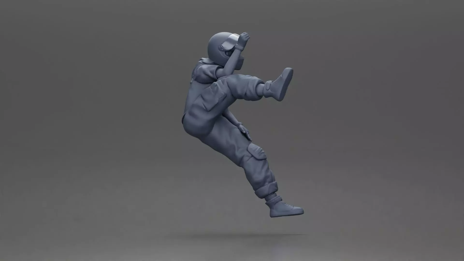 Biker woman in red helmet striking pose on black motorcycle 3D print model_10