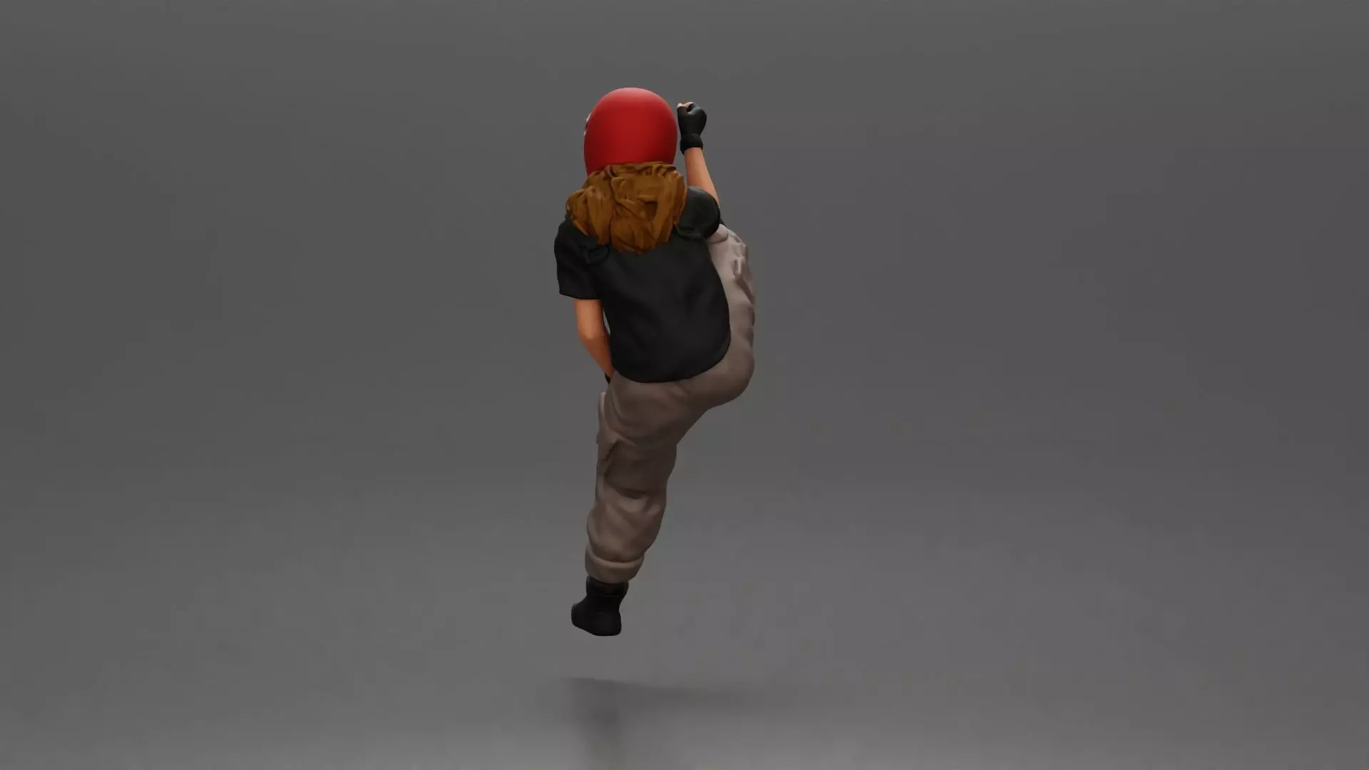 Biker woman in red helmet striking pose on black motorcycle 3D print model_5