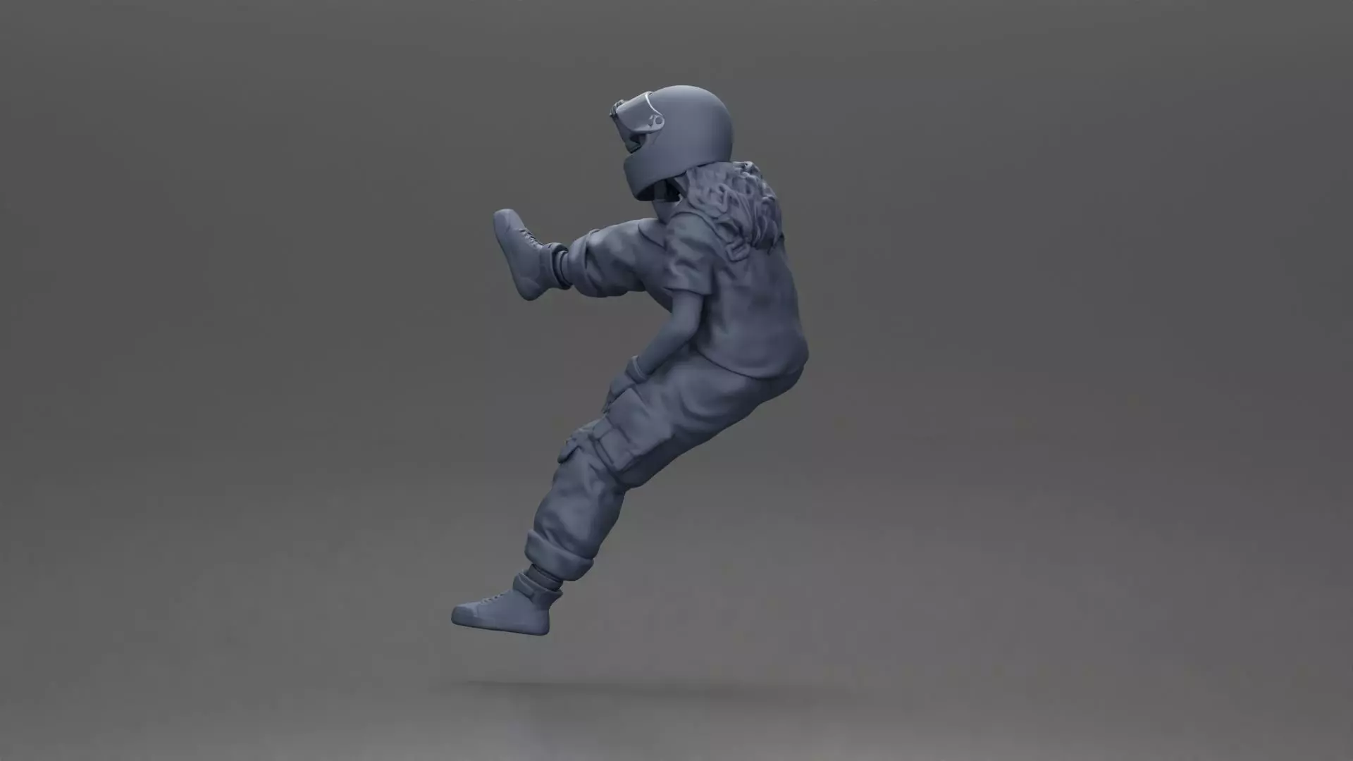 Biker woman in red helmet striking pose on black motorcycle 3D print model_13