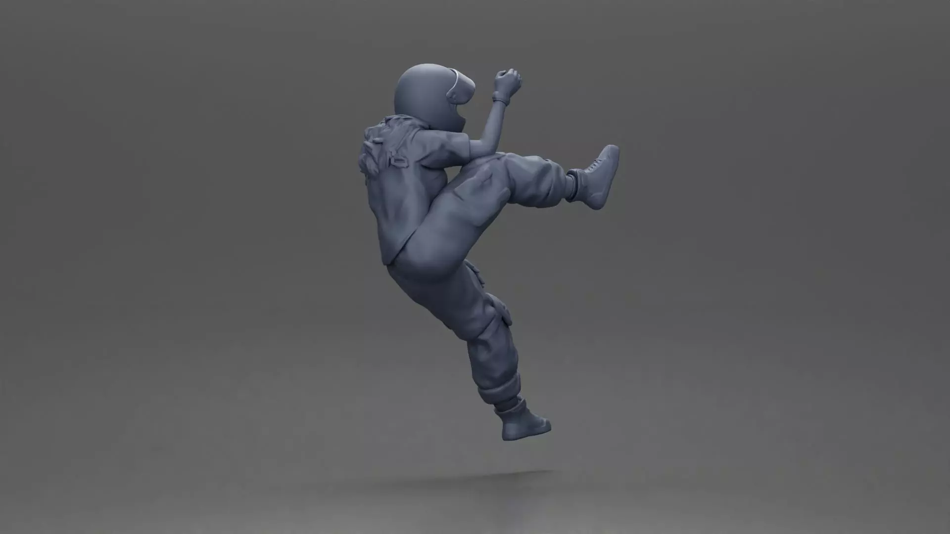 Biker woman in red helmet striking pose on black motorcycle 3D print model_11