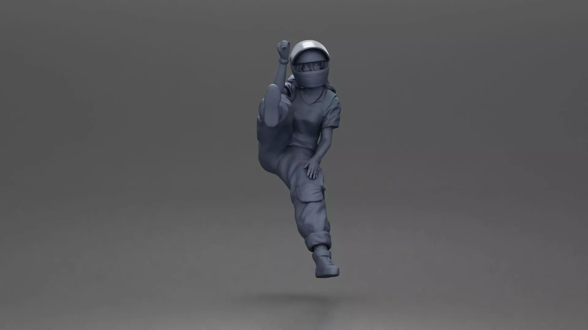 Biker woman in red helmet striking pose on black motorcycle 3D print model_9