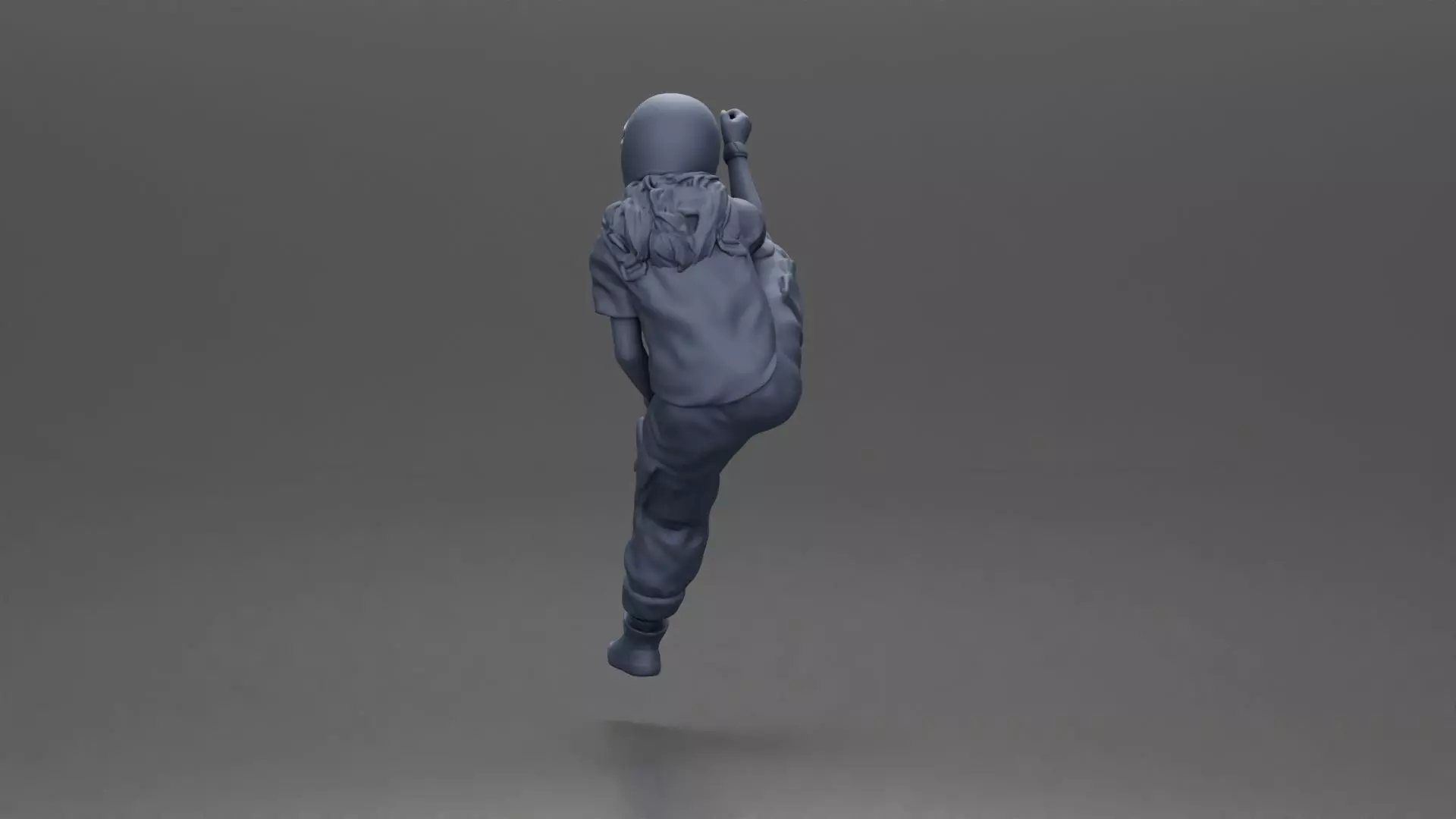 Biker woman in red helmet striking pose on black motorcycle 3D print model_12