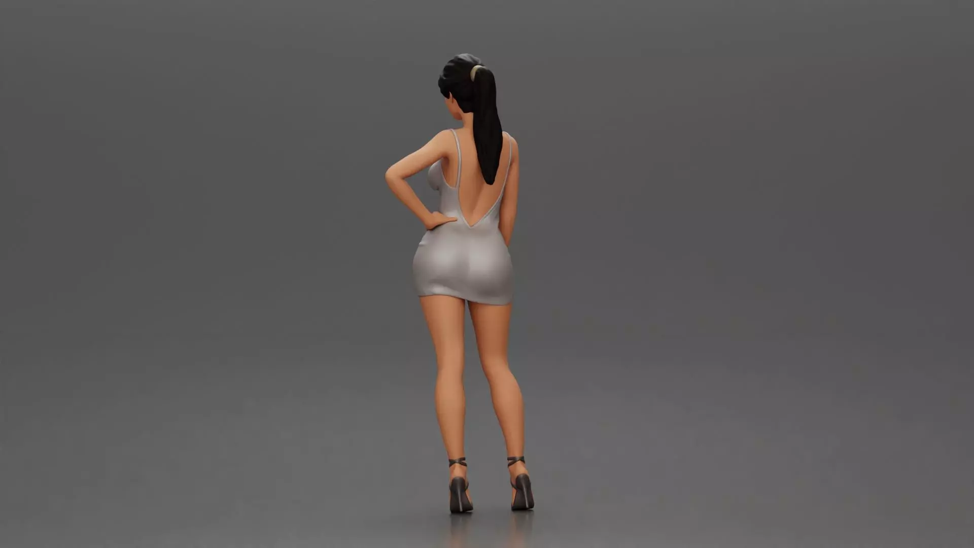 Woman in silver mini dress posing with hand on hip 3D print model_3