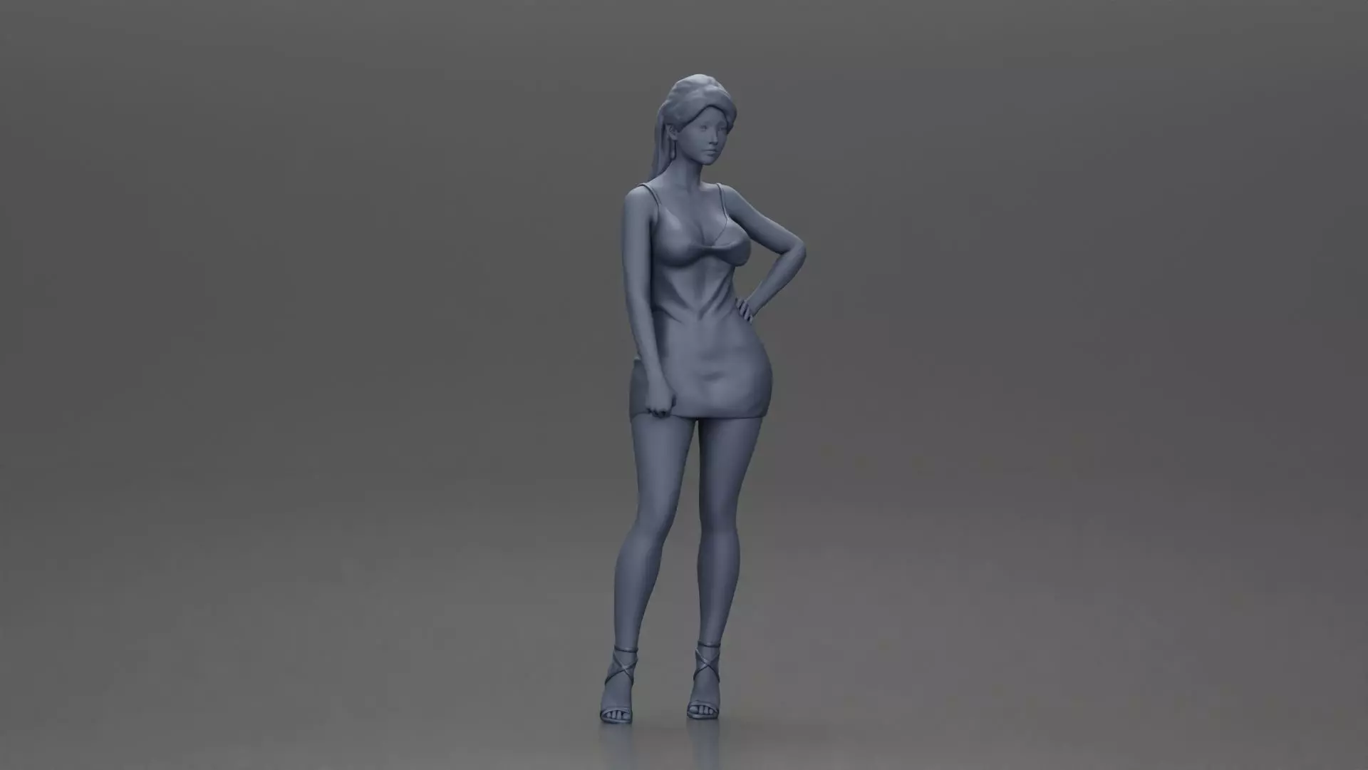 Woman in silver mini dress posing with hand on hip 3D print model_6