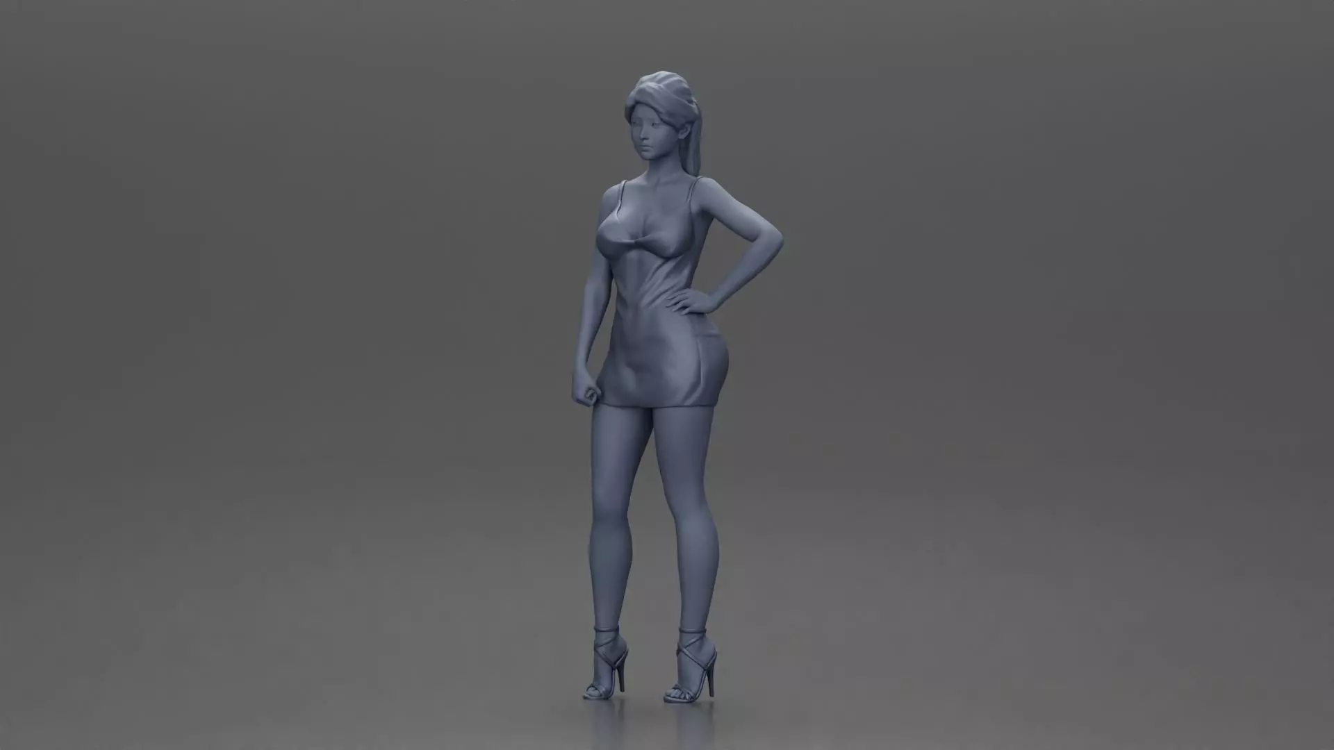Woman in silver mini dress posing with hand on hip 3D print model_11