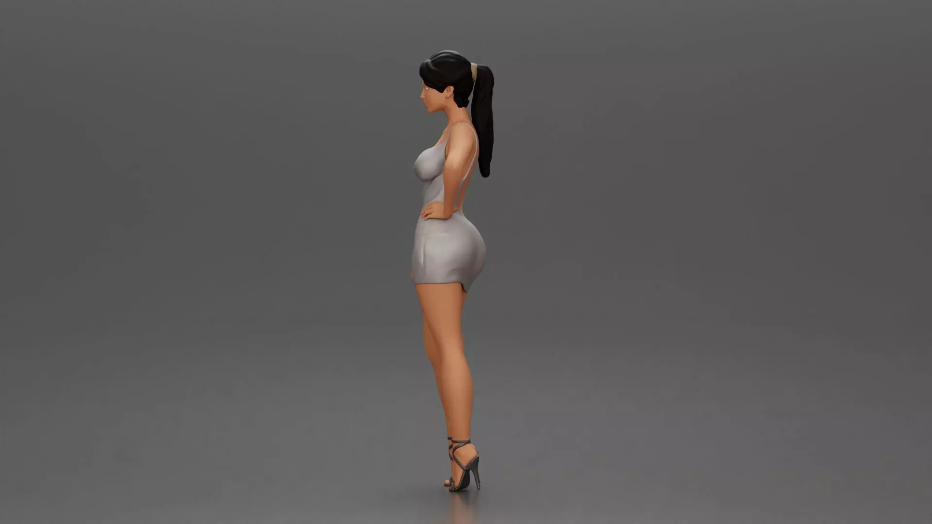 Woman in silver mini dress posing with hand on hip 3D print model_4