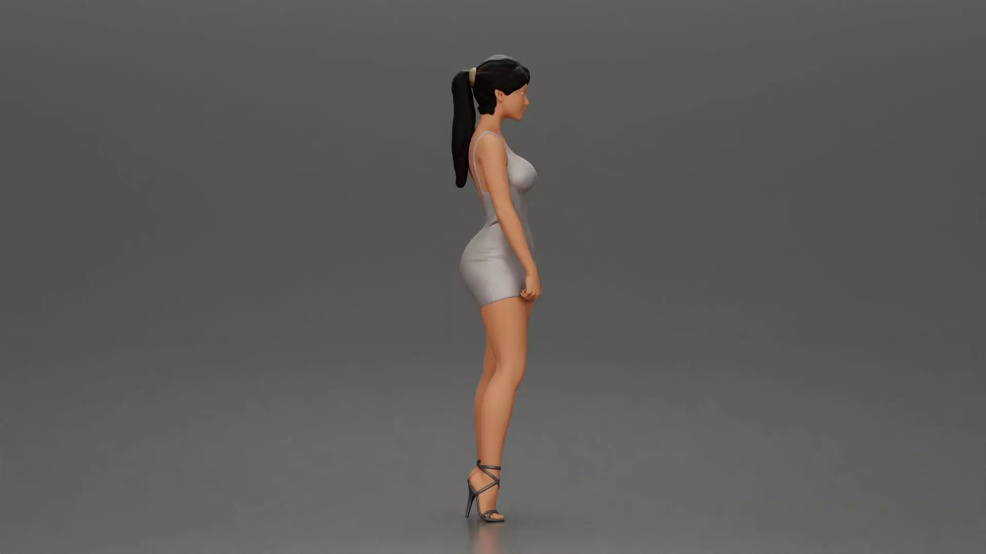 Woman in silver mini dress posing with hand on hip 3D print model_1