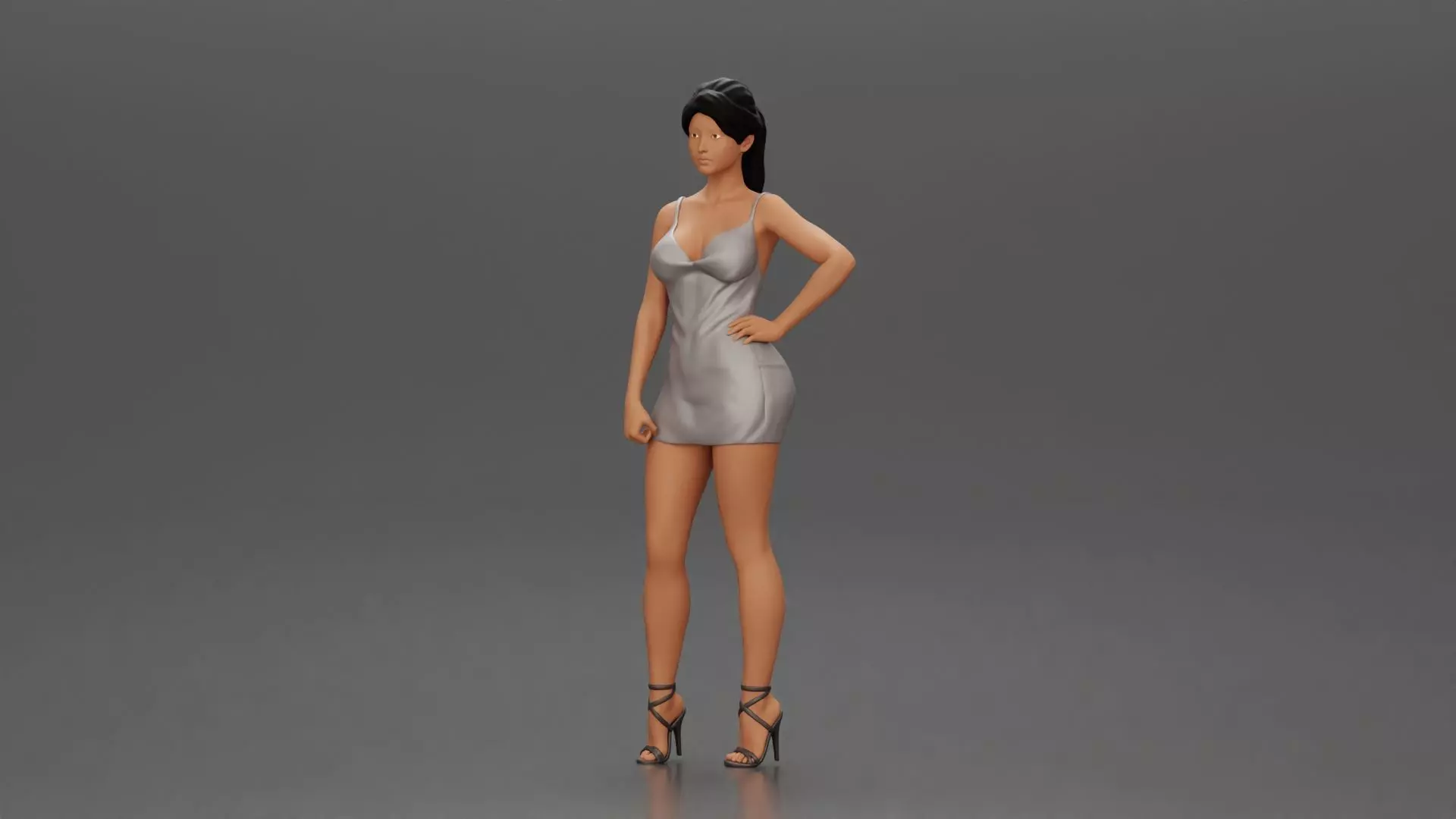 Woman in silver mini dress posing with hand on hip 3D print model_5