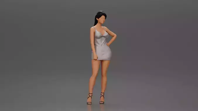 Woman in silver mini dress posing with hand on hip 3D print model Woman in silver mini dress posing with hand on hip 3D print model