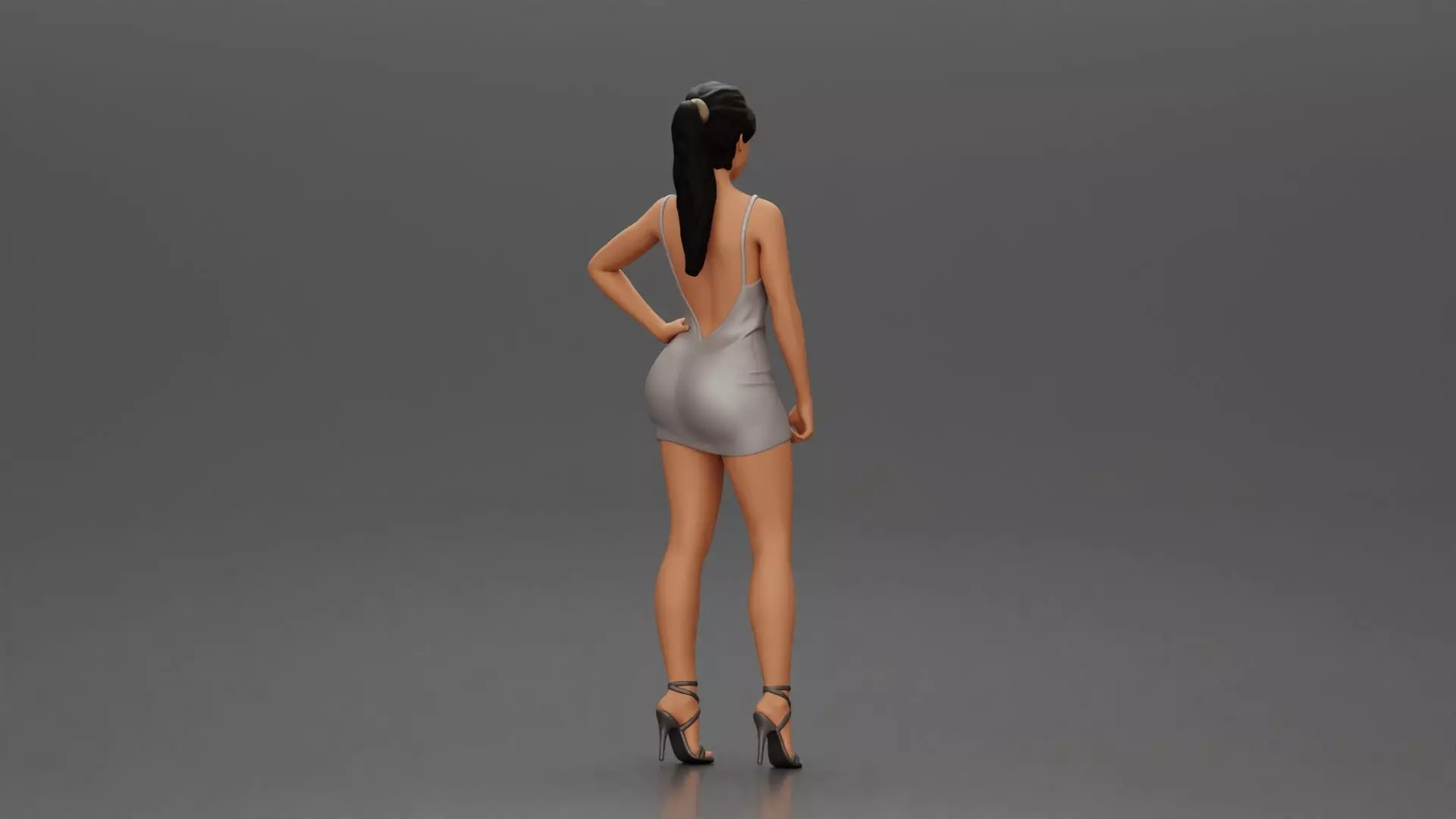 Woman in silver mini dress posing with hand on hip 3D print model_2