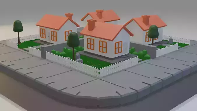Low Poly House Pack- Stylized Suburban Buildings - Game Ready