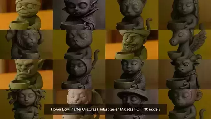 Flower Bowl Planter Criaturas Fantasticas en Macetas POP 3D Model Collection