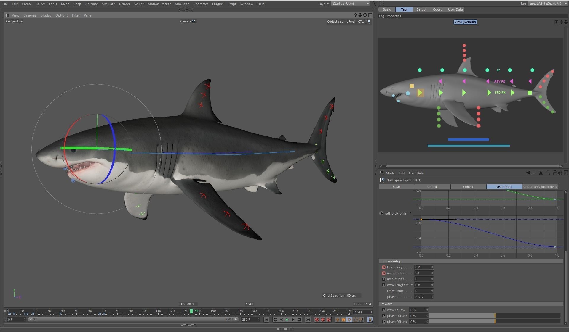 Great white shark rigged and animated for Cinema 4d  Low-poly 3D model_12