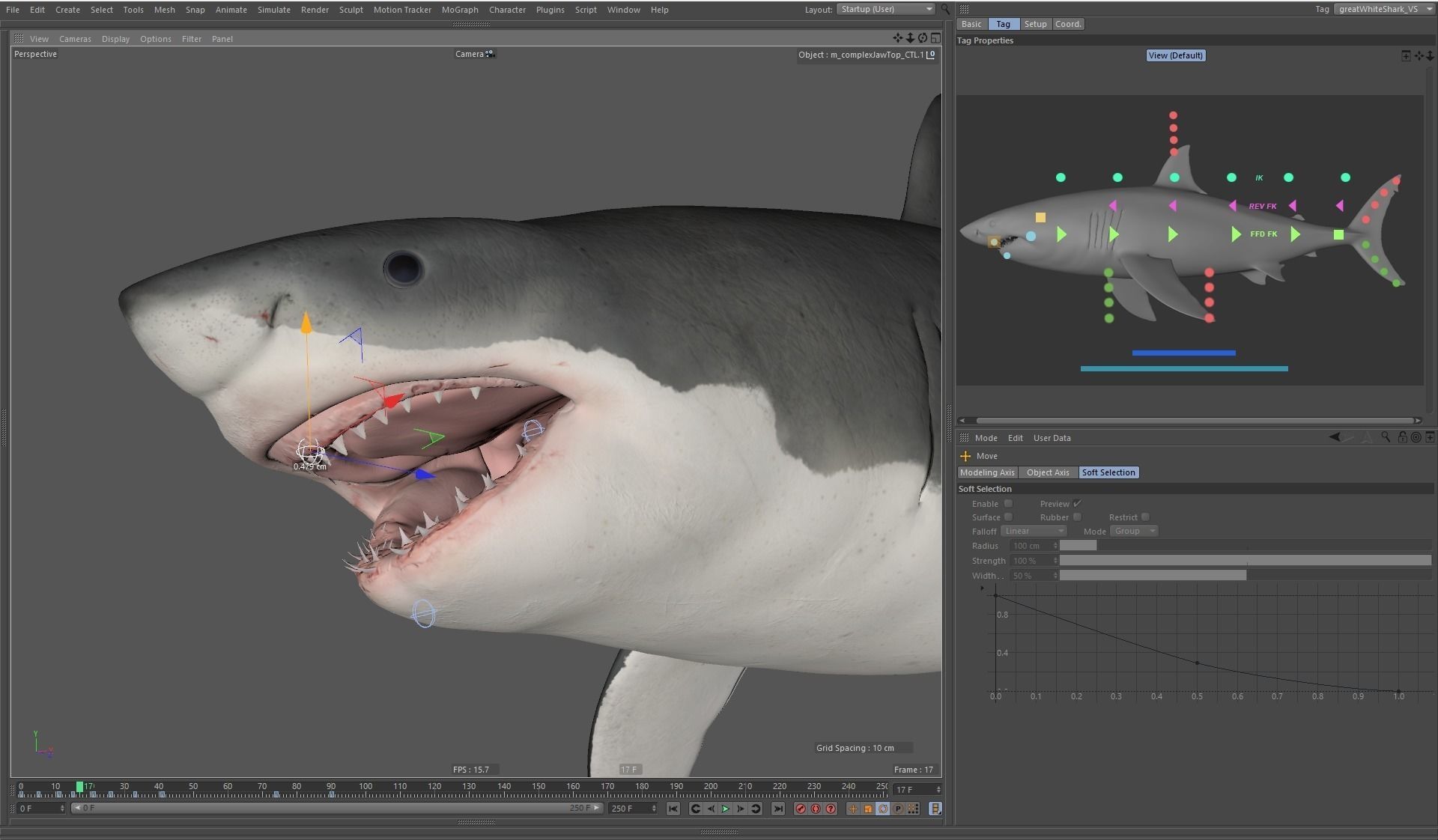 Great white shark rigged and animated for Cinema 4d  Low-poly 3D model_7