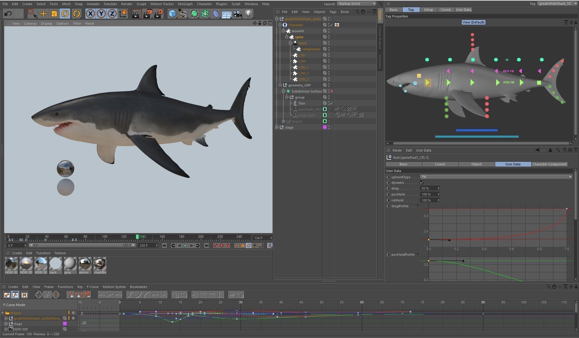 Great white shark rigged and animated for Cinema 4d  Low-poly 3D model_13